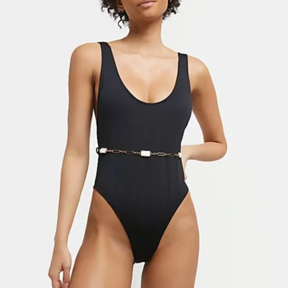 River Island Scoop Neck Chain Belt One-Piece Swimsuit